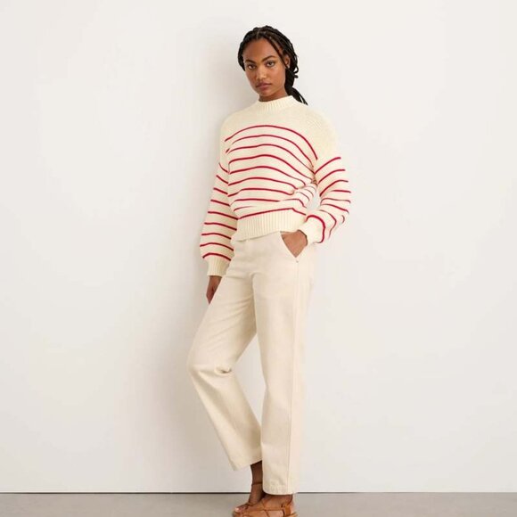 Alex Mill Button Back Cream and Red Striped Sweater size Medium - Picture 5 of 11